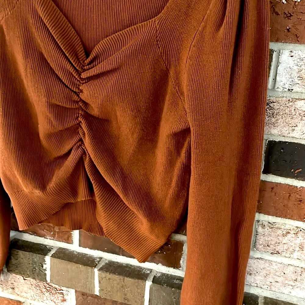 PRETTY GARDEN Brown Sweetheart Neckline Cropped Sweater NWOT - Picture 3 of 9